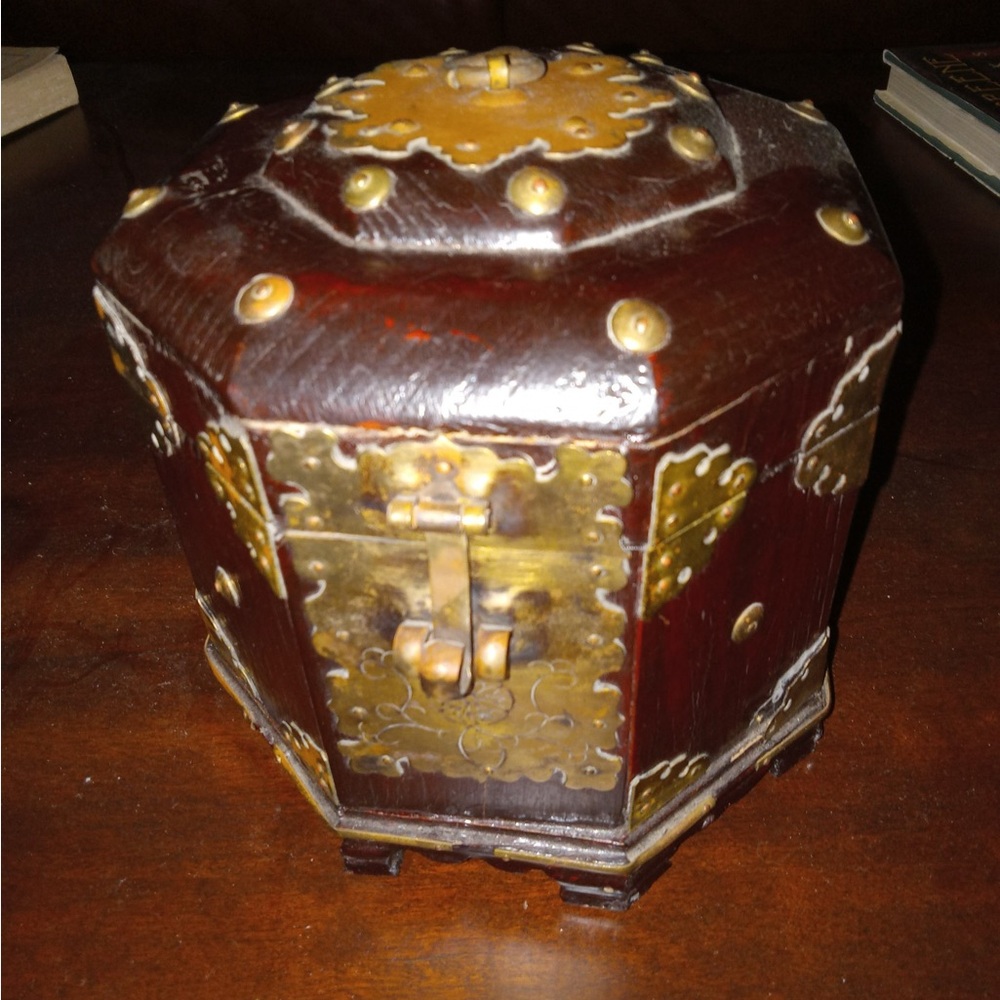 Vintage wood and brass storage box